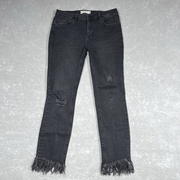 We The Free Womens Size 27 Black Distressed Denim Skinny Ankle Jeans Free People - Picture 1 of 12